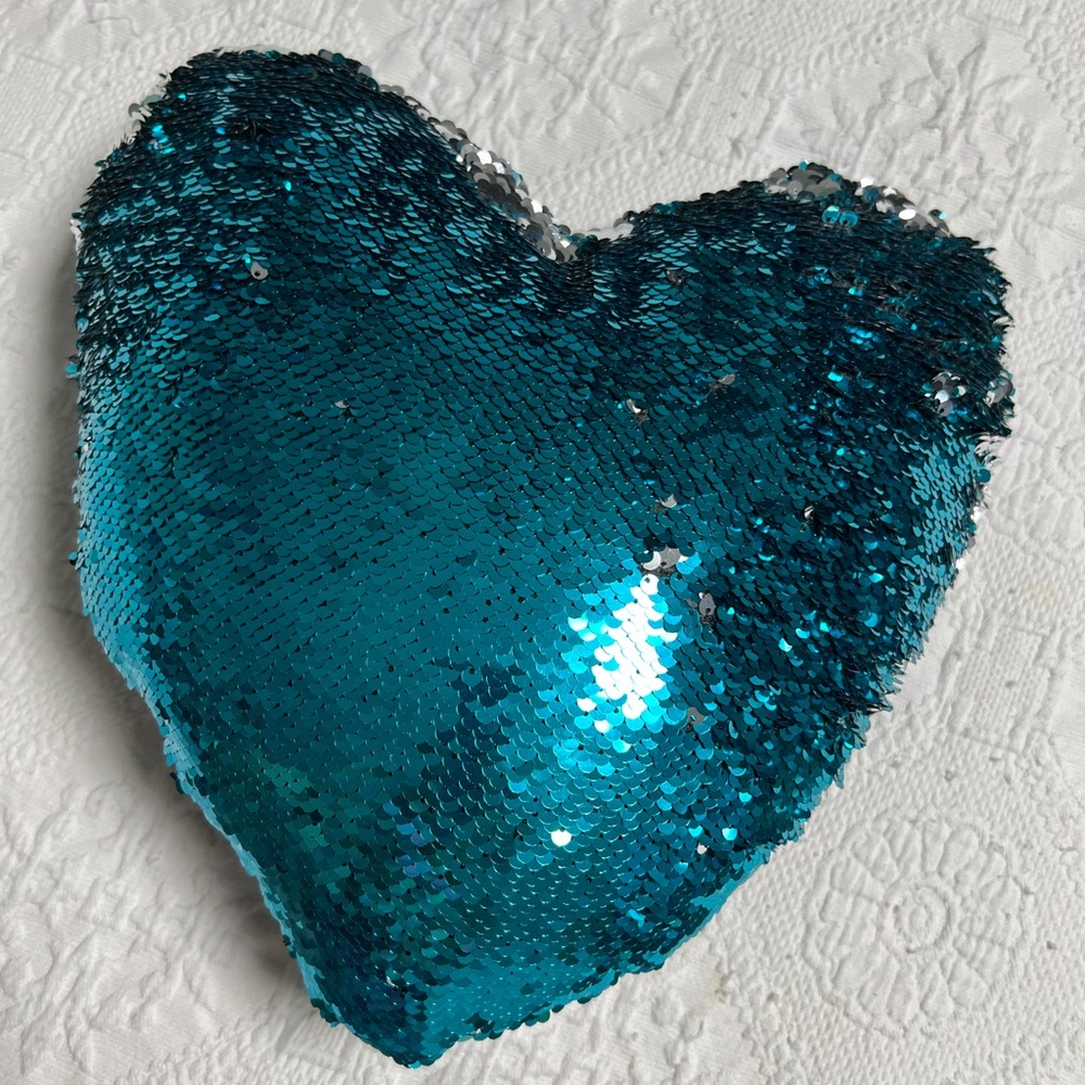 Teal Sequin Heart Pillow
